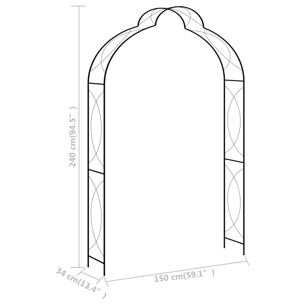 Rosenbogen Schwarz 150 x 34 x 240 cm Eisen Stilecasa