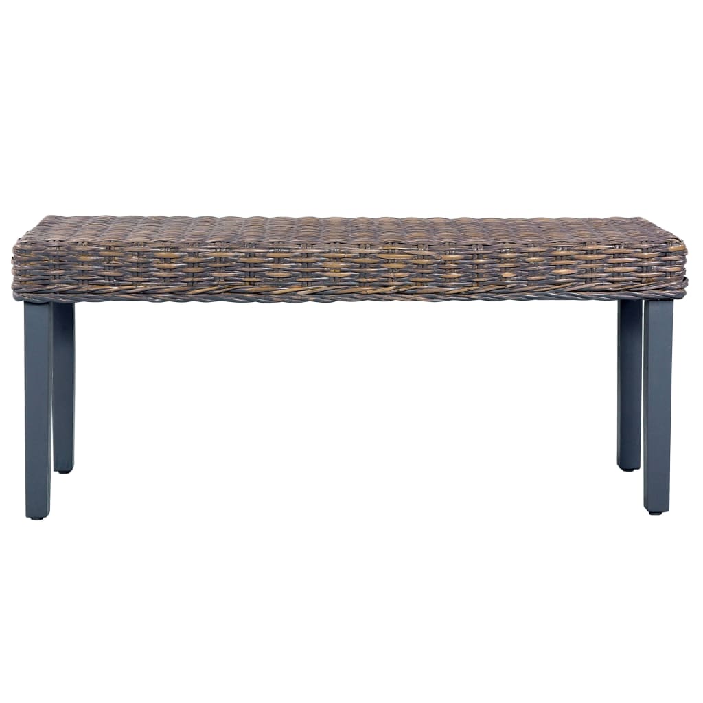 Sitzbank 110 cm Grau Natur Kubu-Rattan und Massivholz Mango