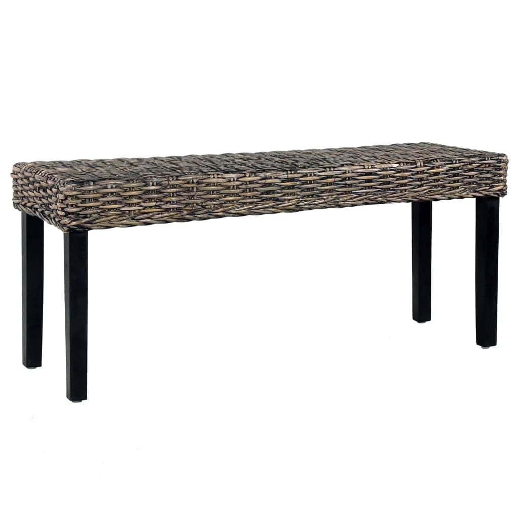 Sitzbank 110 cm Schwarz Natur Kubu-Rattan und Massivholz Mango