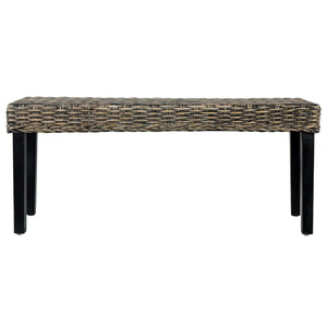 Sitzbank 110 cm Schwarz Natur Kubu-Rattan und Massivholz Mango