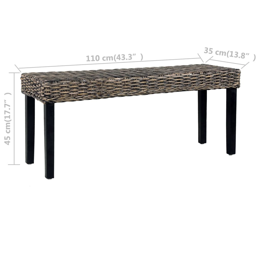 Sitzbank 110 cm Schwarz Natur Kubu-Rattan und Massivholz Mango