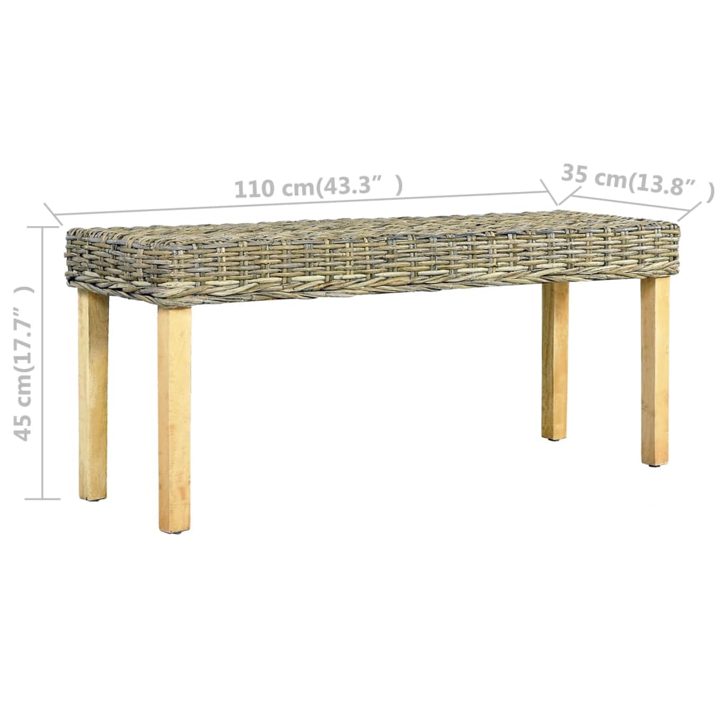 vidaXL Sitzbank 110 cm Natur Kubu-Rattan und Massivholz Mango