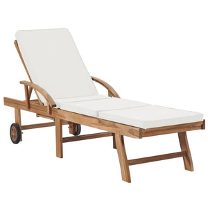 Sonnenliege mit Auflage Massivholz Teak Creme