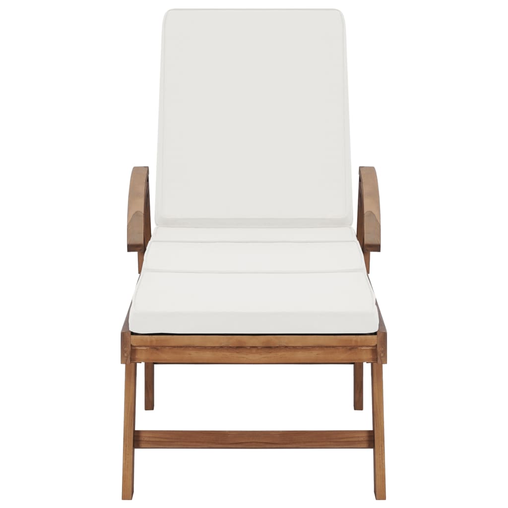 Sonnenliege mit Auflage Massivholz Teak Creme