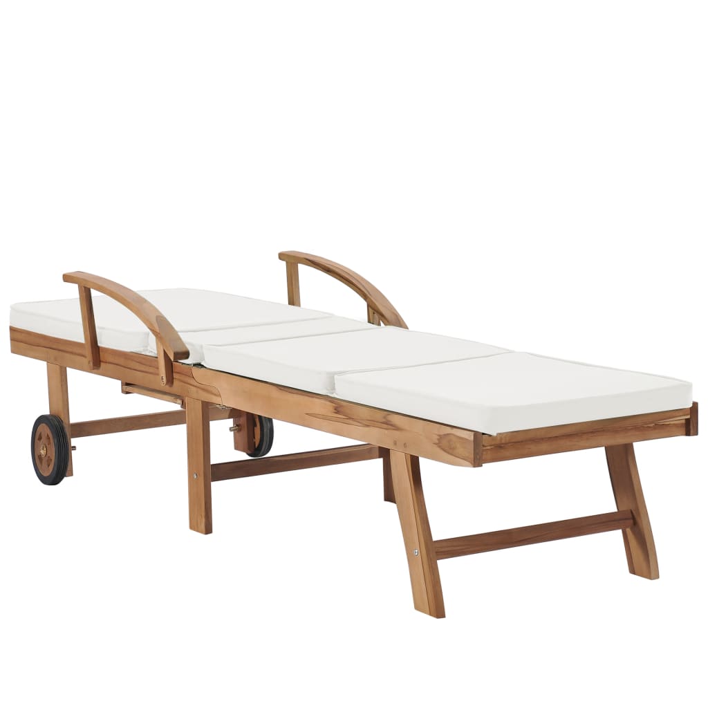 Sonnenliege mit Auflage Massivholz Teak Creme