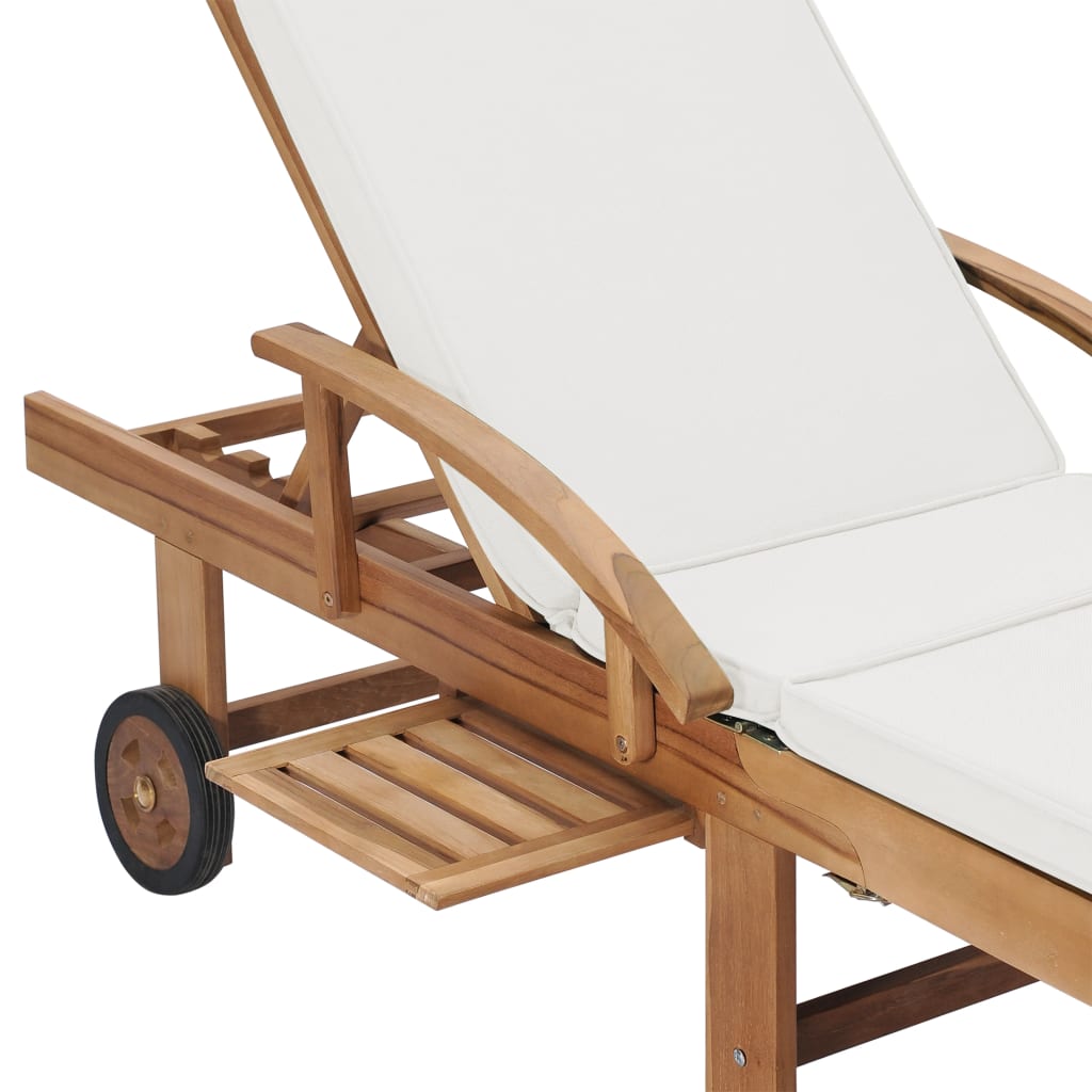 Sonnenliege mit Auflage Massivholz Teak Creme