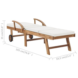 Sonnenliege mit Auflage Massivholz Teak Creme