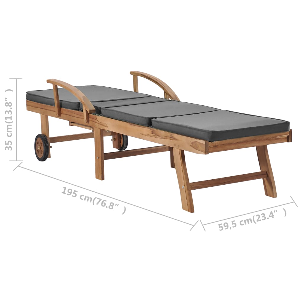 Sonnenliege mit Auflage Massivholz Teak Dunkelgrau Stilecasa