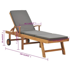 Sonnenliege mit Auflage Massivholz Teak Dunkelgrau Stilecasa