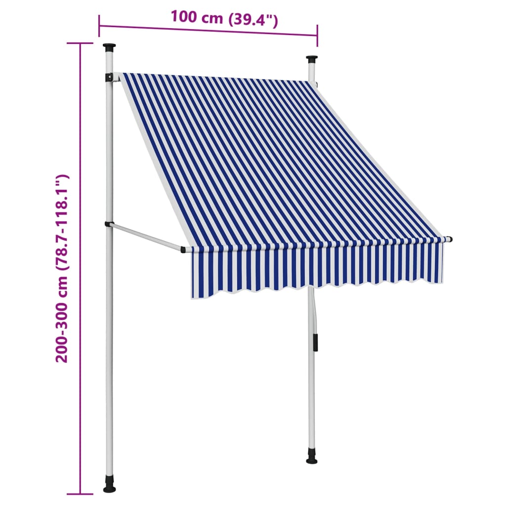 vidaXL Markise Einziehbar Handbetrieben 100 cm Blau/Weiß Gestreift