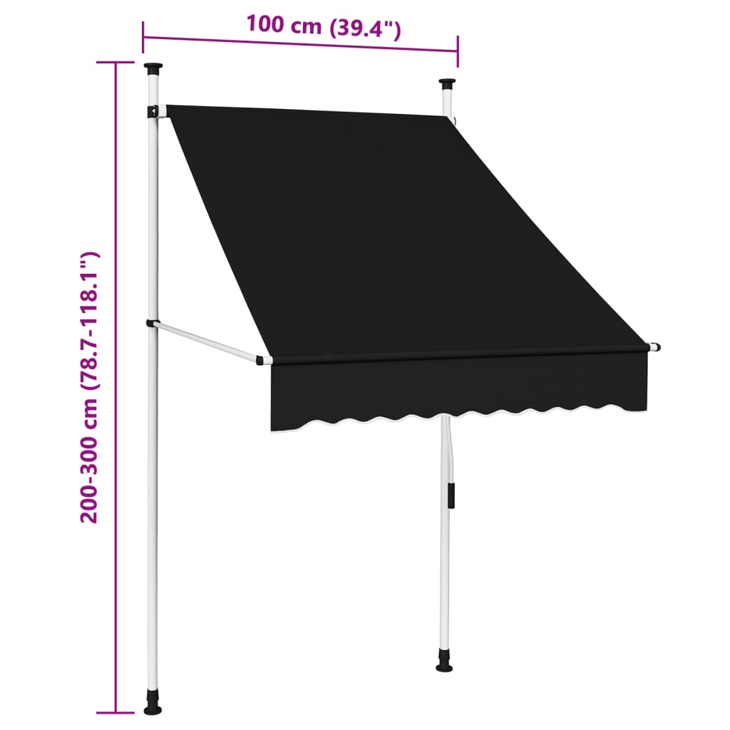 vidaXL Einziehbare Markise Handbetrieben 100 cm Anthrazit