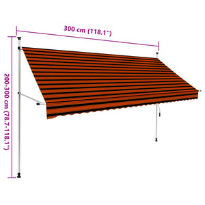 vidaXL Einziehbare Markise Handbetrieben 300 cm Orange und Braun