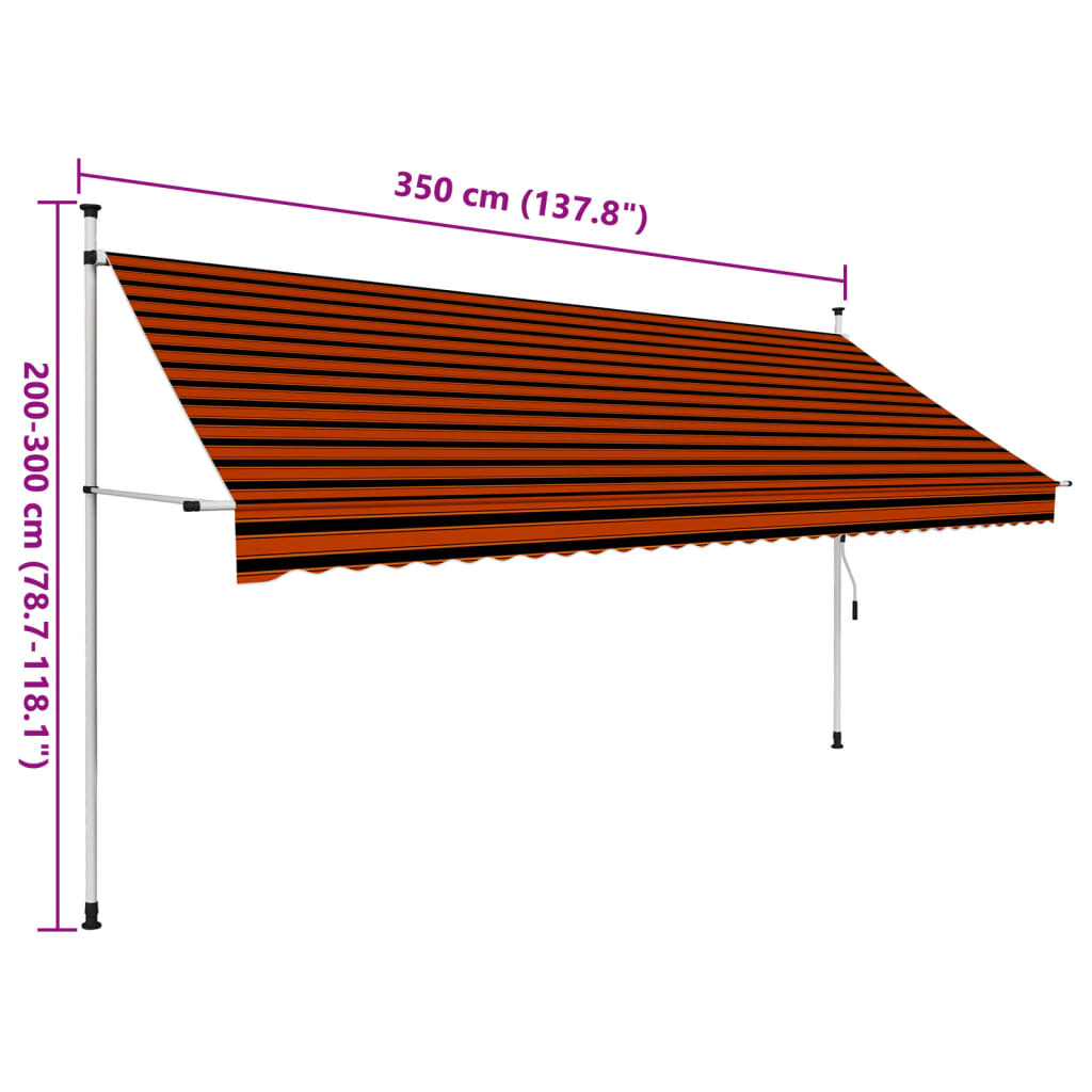 vidaXL Einziehbare Markise Handbetrieben 350 cm Orange und Braun