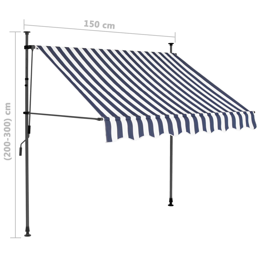 vidaXL Einziehbare Markise Handbetrieben mit LED 150 cm Blau und Weiß