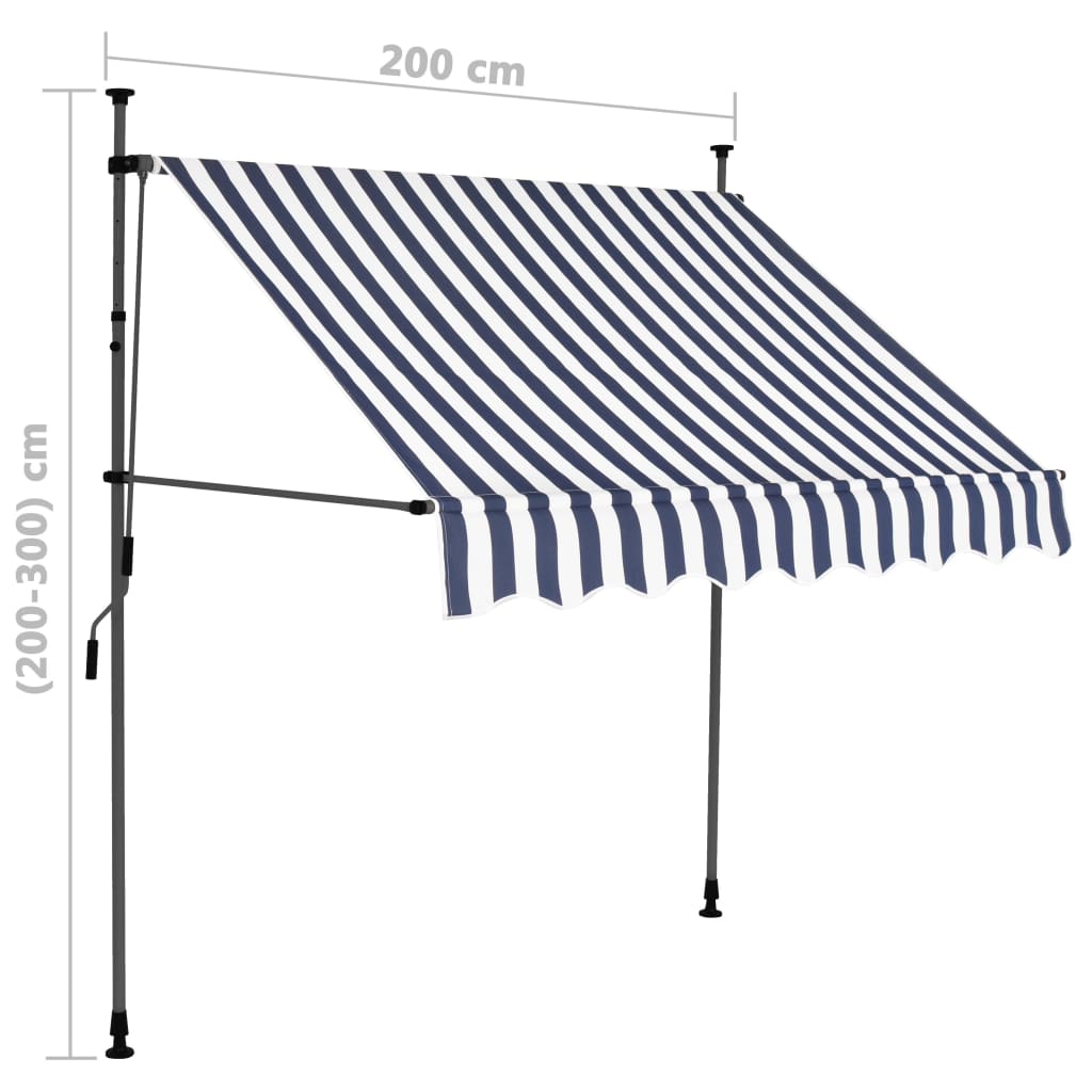 Einziehbare Markise Handbetrieben mit LED 200 cm Blau und Weiß Stilecasa