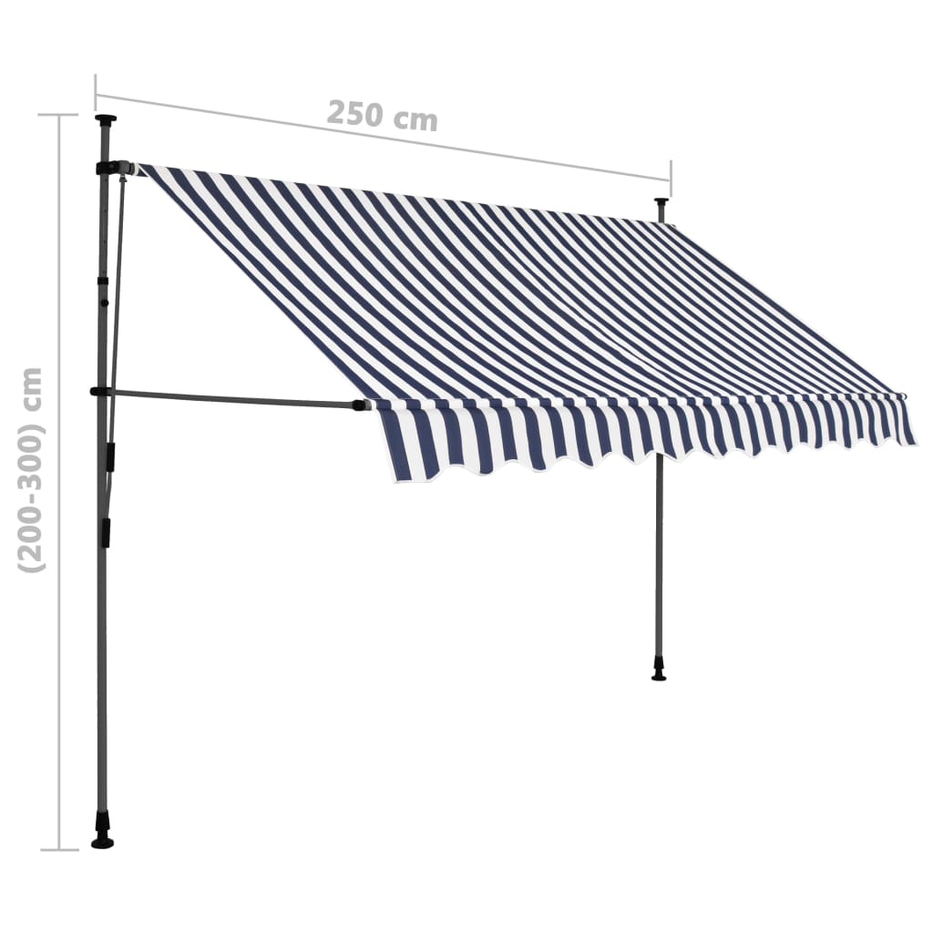 vidaXL Einziehbare Markise Handbetrieben mit LED 250 cm Blau und Weiß