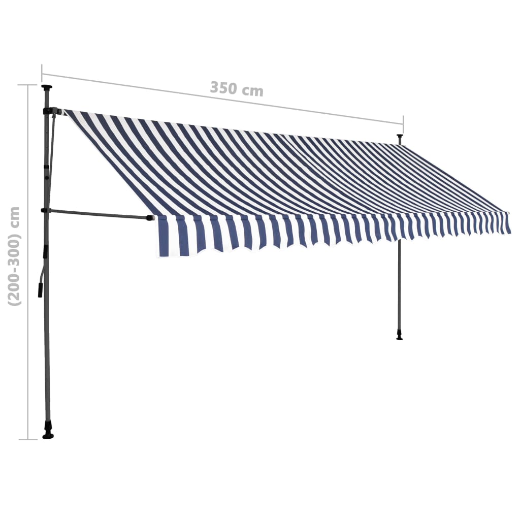 vidaXL Einziehbare Markise Handbetrieben mit LED 350 cm Blau und Weiß