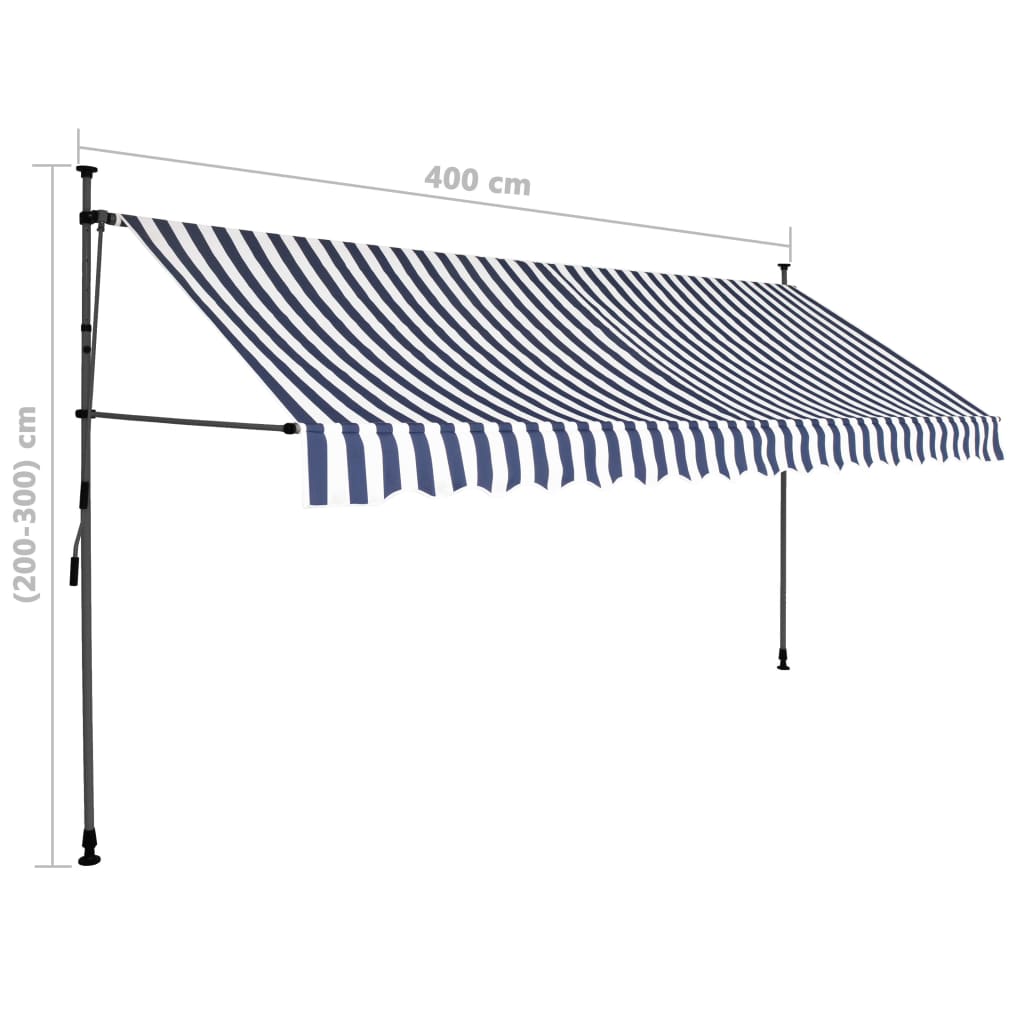 vidaXL Einziehbare Markise Handbetrieben mit LED 400 cm Blau und Weiß