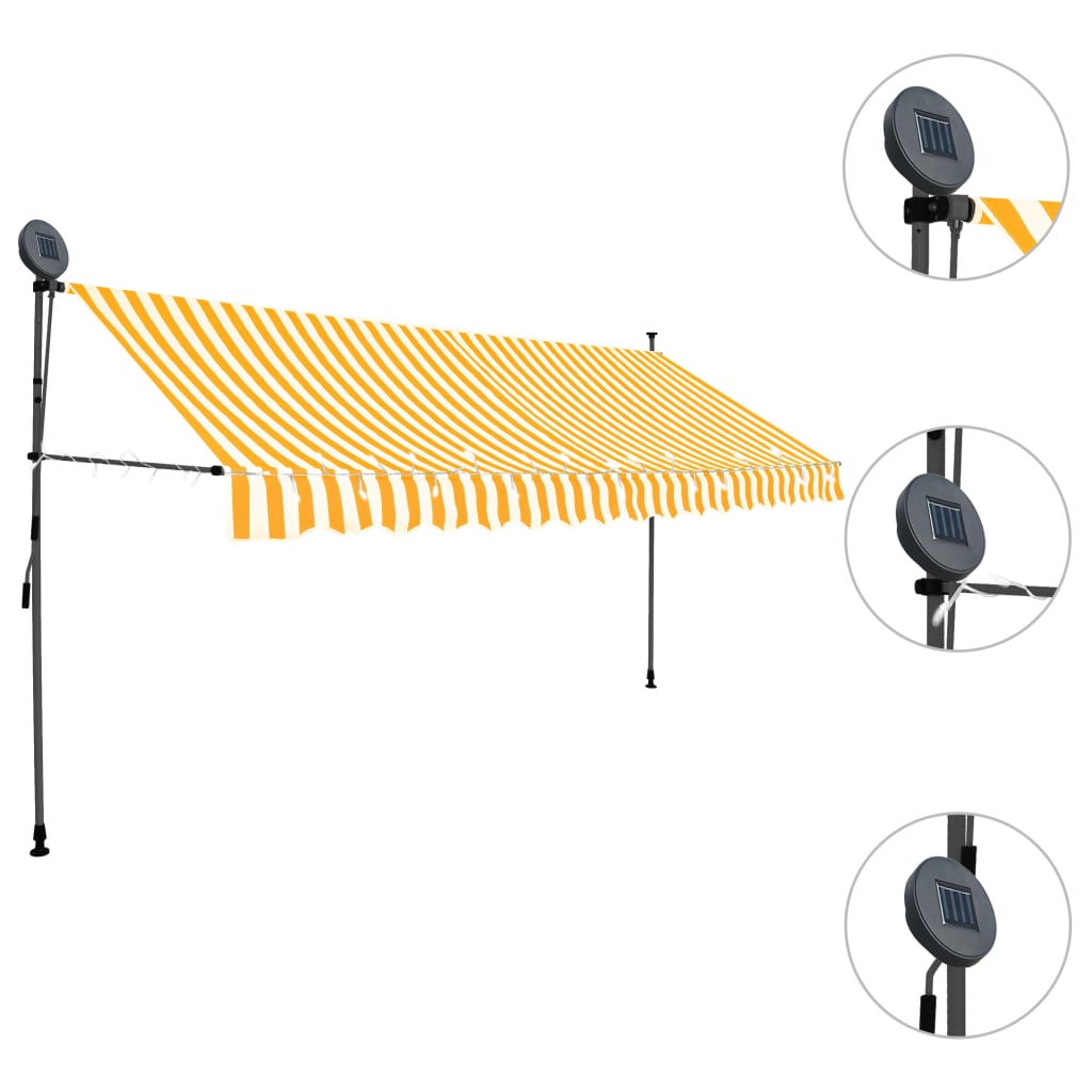 vidaXL Einziehbare Markise Handbetrieben mit LED 350 cm Weiß Orange