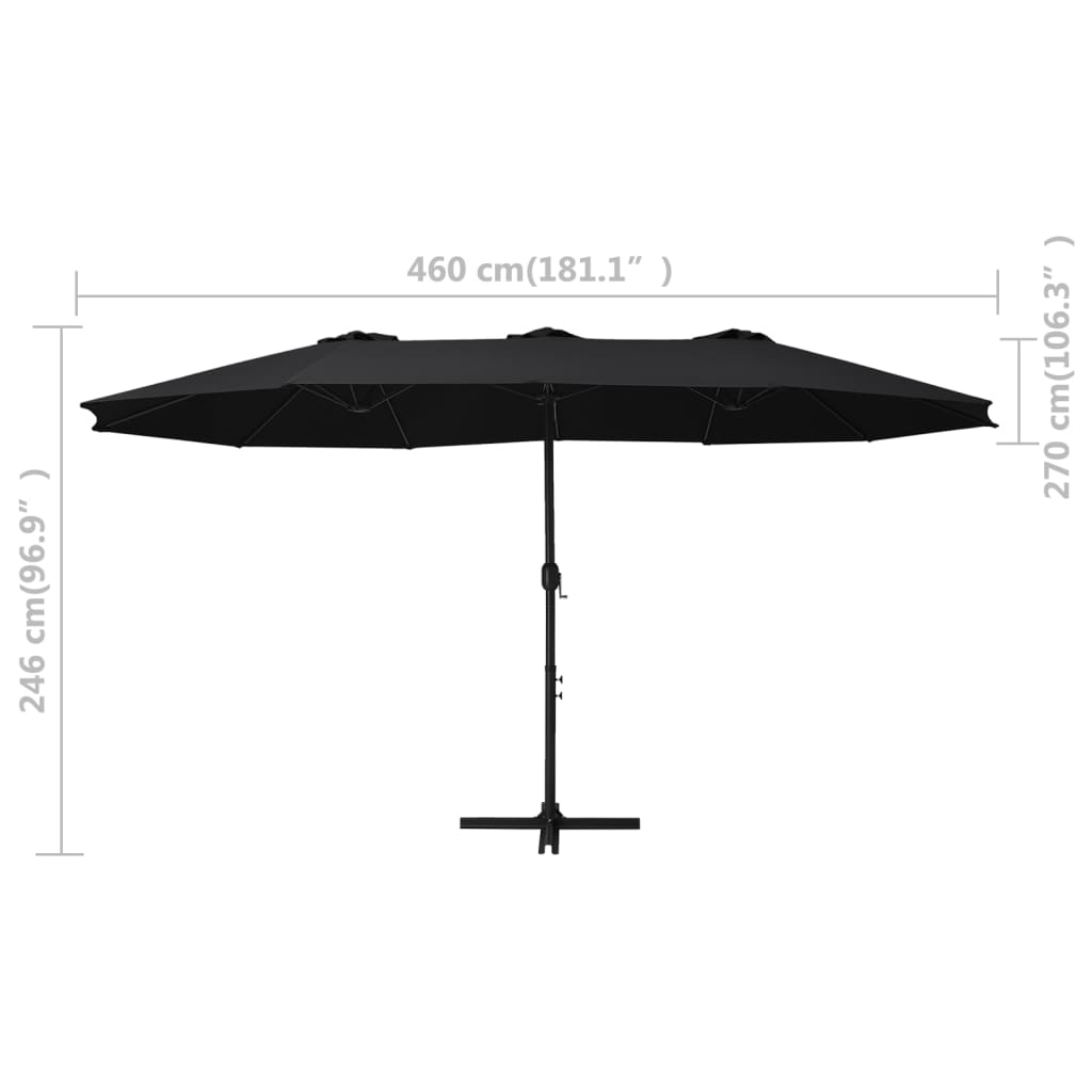 vidaXL Sonnenschirm mit Aluminium-Mast 460x270 cm Schwarz