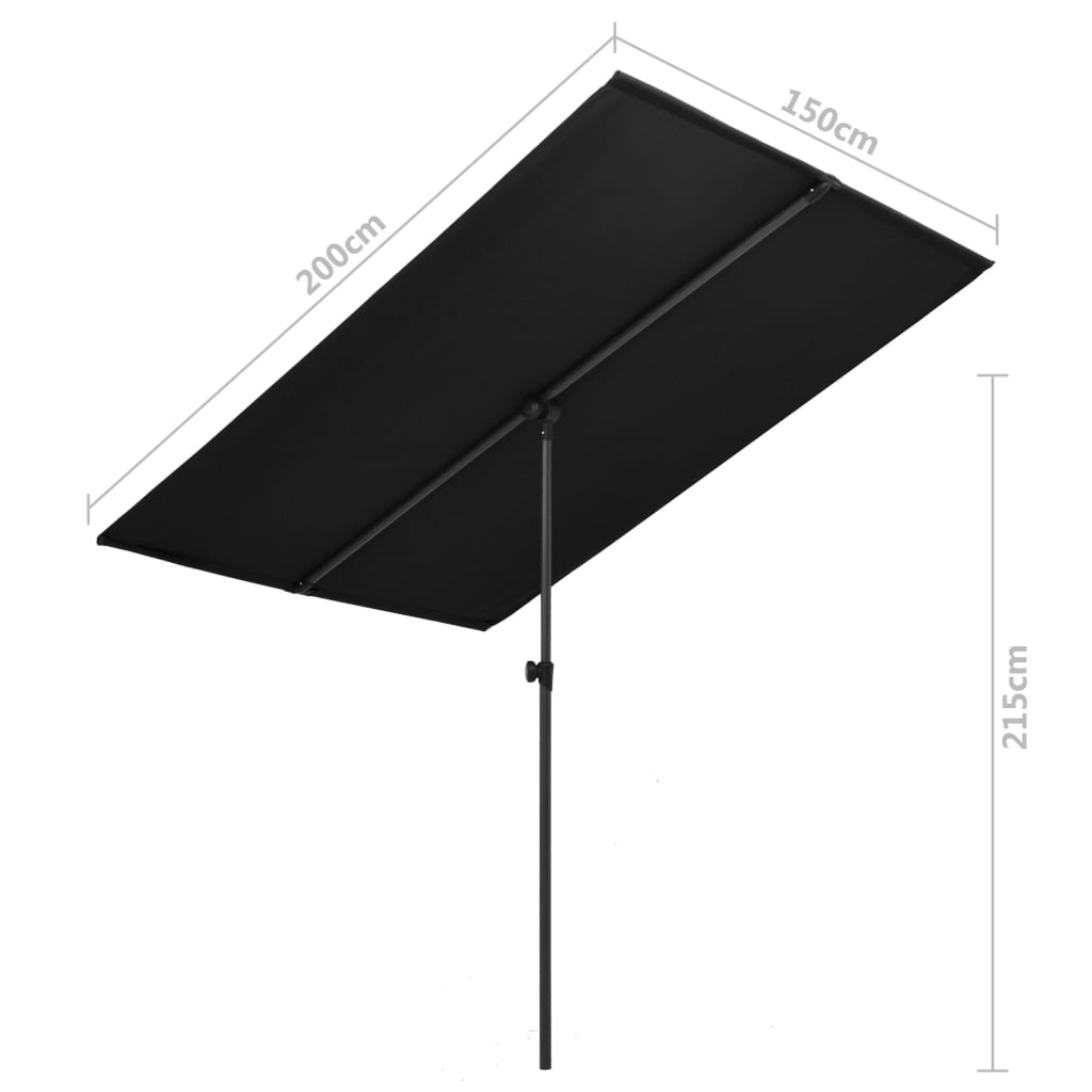 vidaXL Sonnenschirm mit Aluminium-Mast 2x1,5 m Schwarz