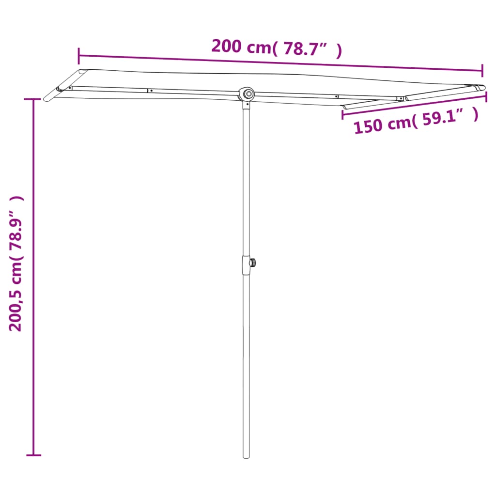 vidaXL Sonnenschirm mit Aluminium-Mast 2x1,5 m Schwarz