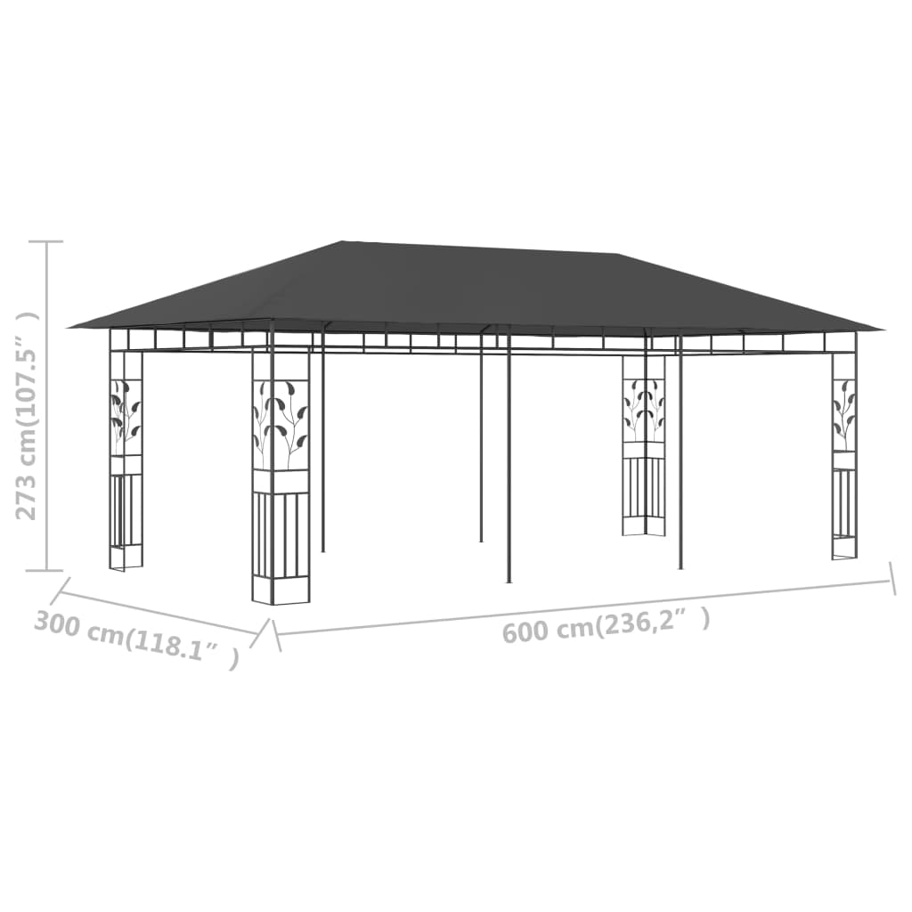 Pavillon mit Moskitonetz 6x3x2,73 m Anthrazit