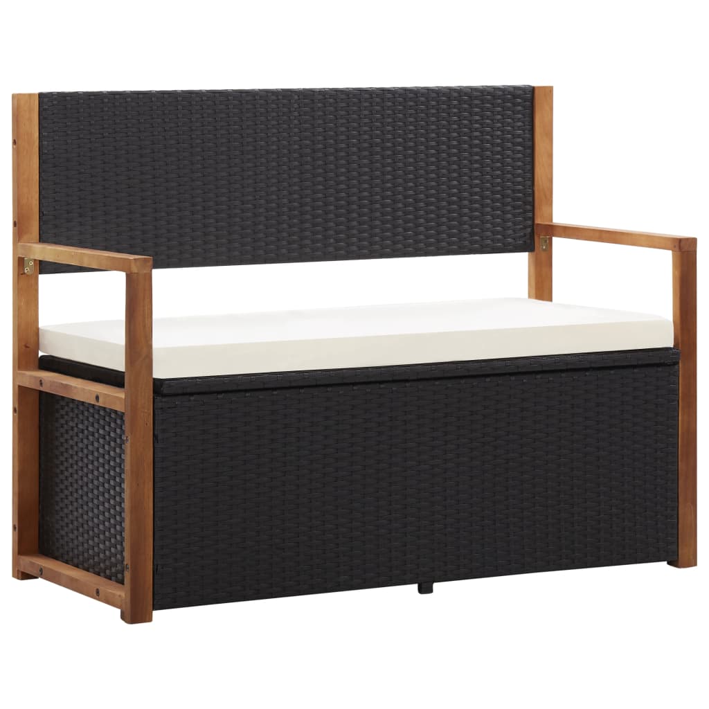 Bank mit Stauraum 115 cm Poly Rattan Massivholz Akazie Schwarz Stilecasa