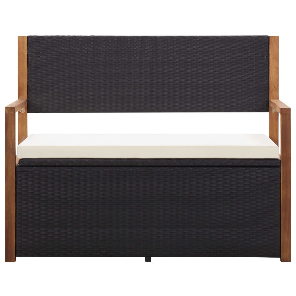 Bank mit Stauraum 115 cm Poly Rattan Massivholz Akazie Schwarz Stilecasa