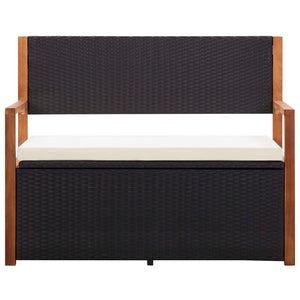 Bank mit Stauraum 115 cm Poly Rattan Massivholz Akazie Schwarz Stilecasa