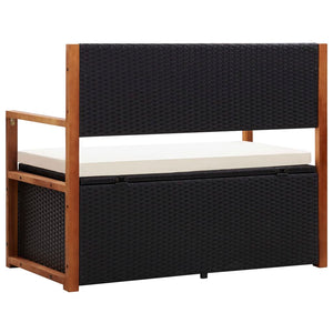 Bank mit Stauraum 115 cm Poly Rattan Massivholz Akazie Schwarz Stilecasa