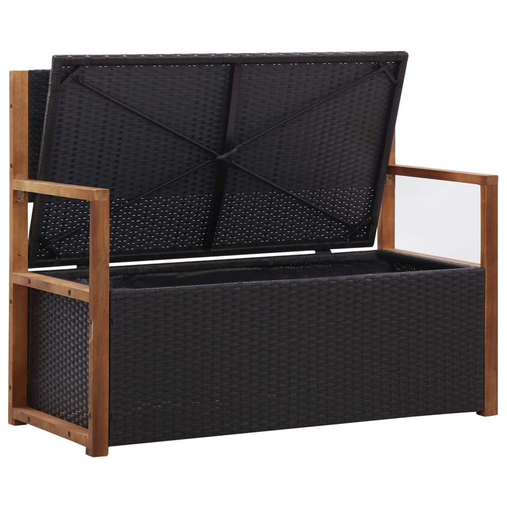 Bank mit Stauraum 115 cm Poly Rattan Massivholz Akazie Schwarz Stilecasa