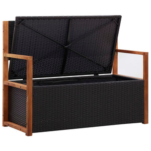 Bank mit Stauraum 115 cm Poly Rattan Massivholz Akazie Schwarz Stilecasa