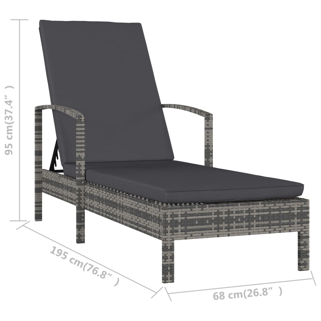 Sonnenliege mit Armlehnen Poly Rattan Grau