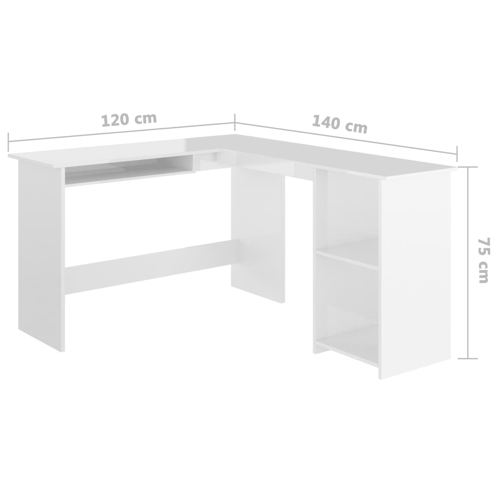 vidaXL Eckschreibtisch in L-Form Hochglanz-Weiß 120x140x75 cm