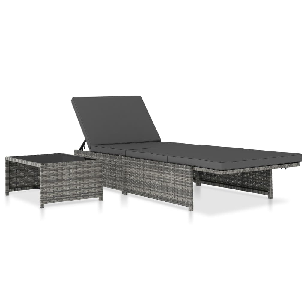 Outdoor-Lehnstühle 2 Stk. mit Tisch Grau Poly Rattan