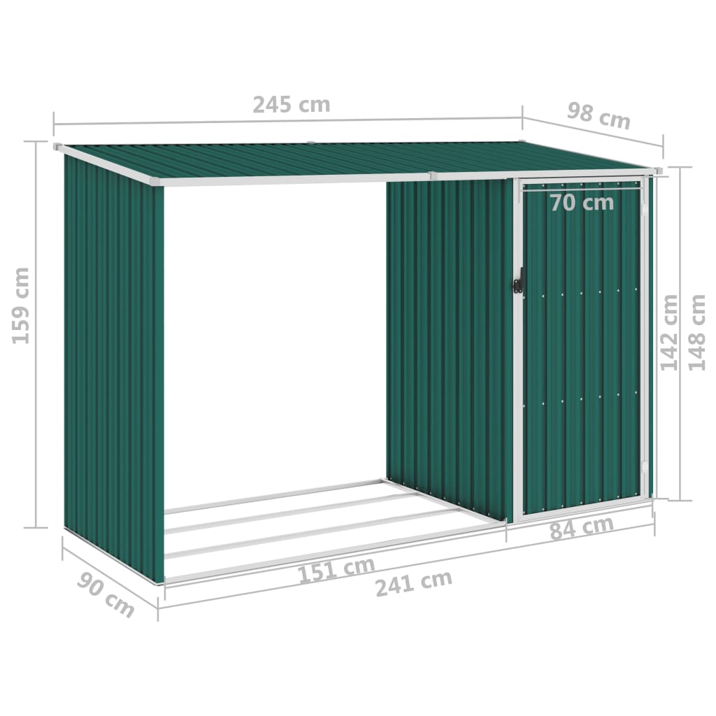 Garten Brennholzlager Grün 245x98x159 cm Verzinkter Stahl Stilecasa