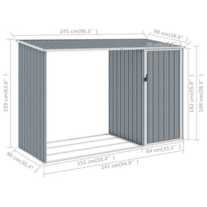 Garten Brennholzlager Grau 245x98x159 cm Verzinkter Stahl Stilecasa