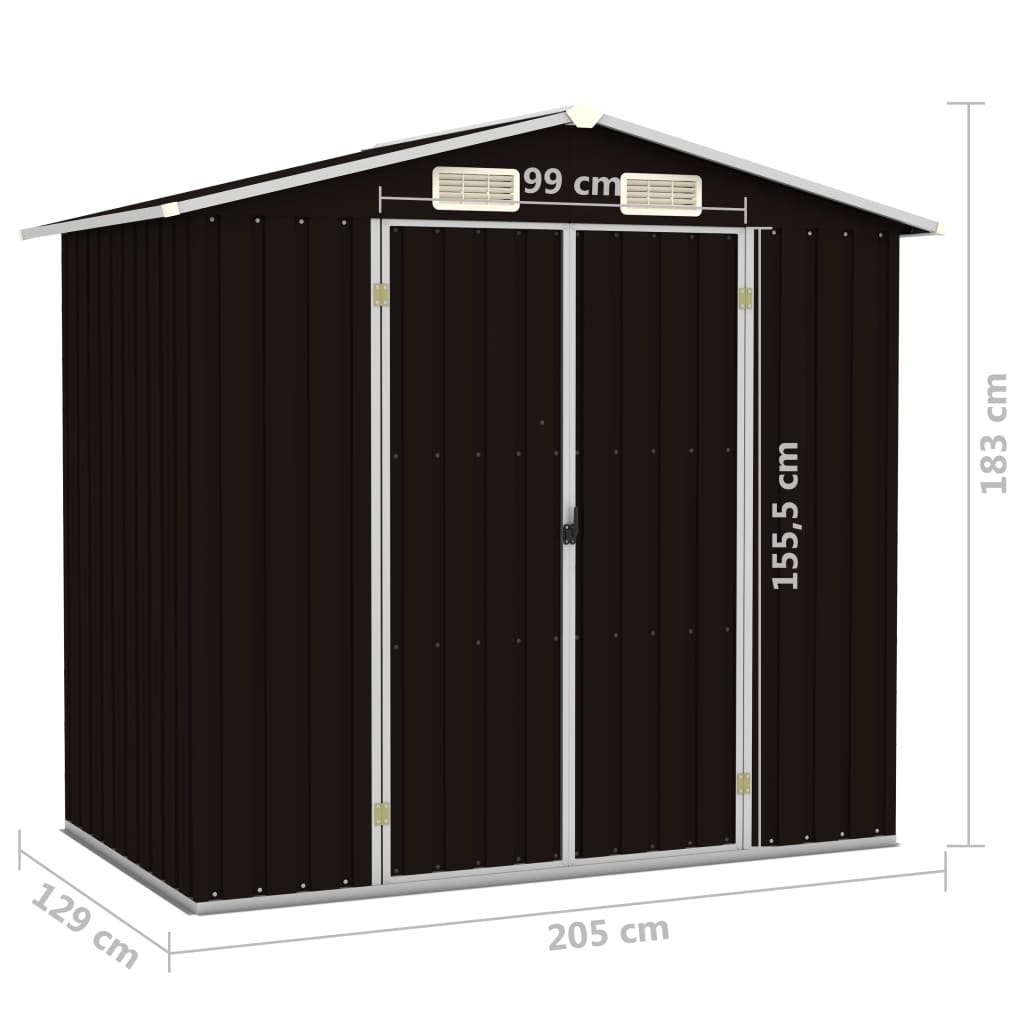 vidaXL Gerätehaus Braun 205x129x183 cm Verzinkter Stahl