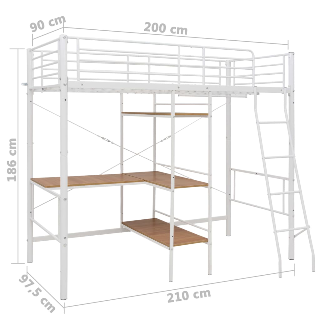 Etagenbett mit Tischrahmen Weiß Metall 90x200 cm Stilecasa