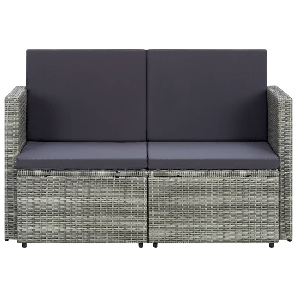 vidaXL 2-Sitzer-Gartensofa mit Auflagen Grau Poly Rattan