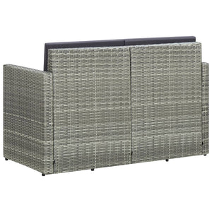 vidaXL 2-Sitzer-Gartensofa mit Auflagen Grau Poly Rattan