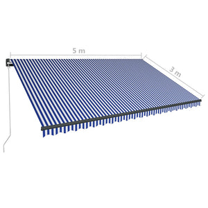 vidaXL Markise Manuell Einziehbar mit LED 600x300 cm Blau & Weiß