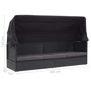 Outdoor-Sofabett mit Dach Poly-Rattan Schwarz