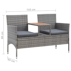 vidaXL 2-Sitzer-Gartenbank mit Teetisch 143 cm Poly Rattan Grau