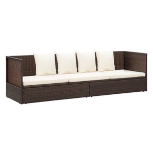 Garten-Sofabett mit Kissen Poly Rattan Braun