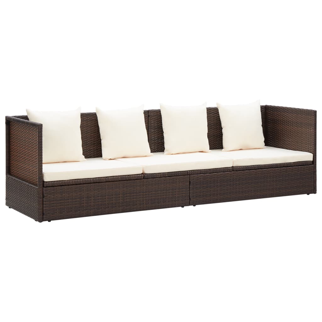 Garten-Sofabett mit Kissen Poly Rattan Braun