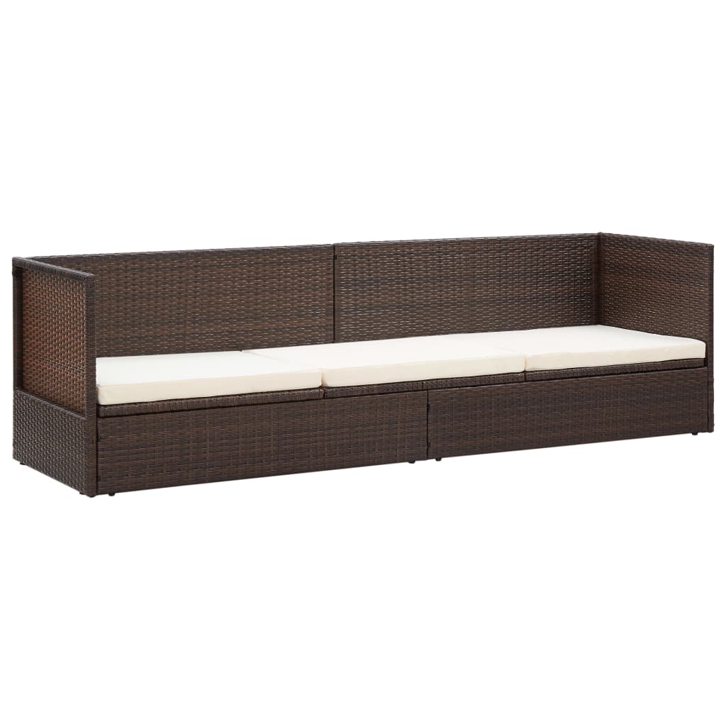 Garten-Sofabett mit Kissen Poly Rattan Braun