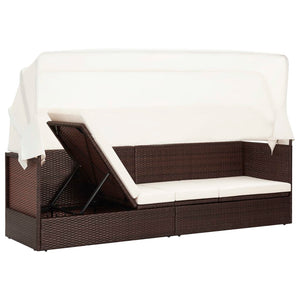 Gartensofa mit Sonnendach Poly Rattan Braun