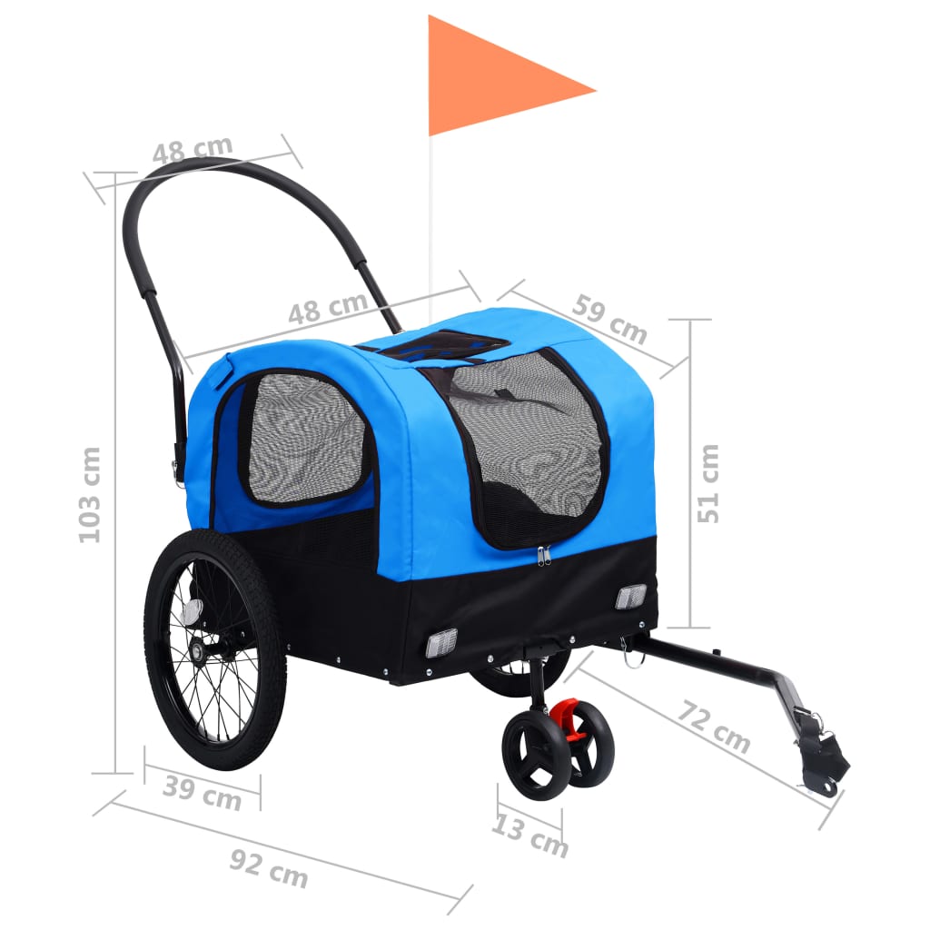 vidaXL 2-in-1 Fahrradanhänger für Hunde und Buggy Blau und Schwarz